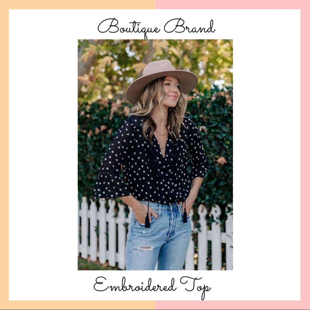 Daisy Embroidered Peasant Top